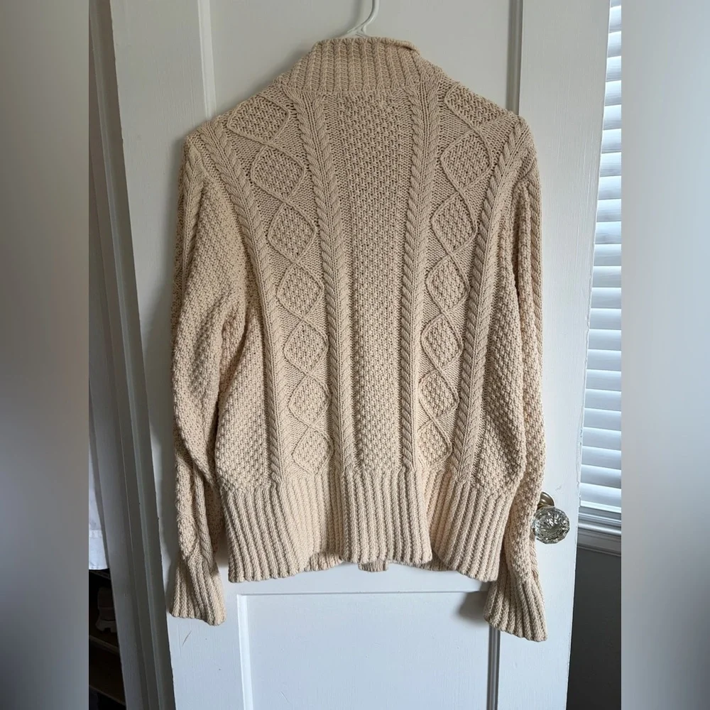 Women's Signature Cotton Fisherman Sweater, Short Cardigan, Cream - Picture 6 of 13